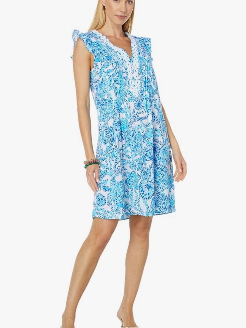 Lilly Pulitzer Joan Tunic Blue Floral V-Neck Women’s Dress Size S